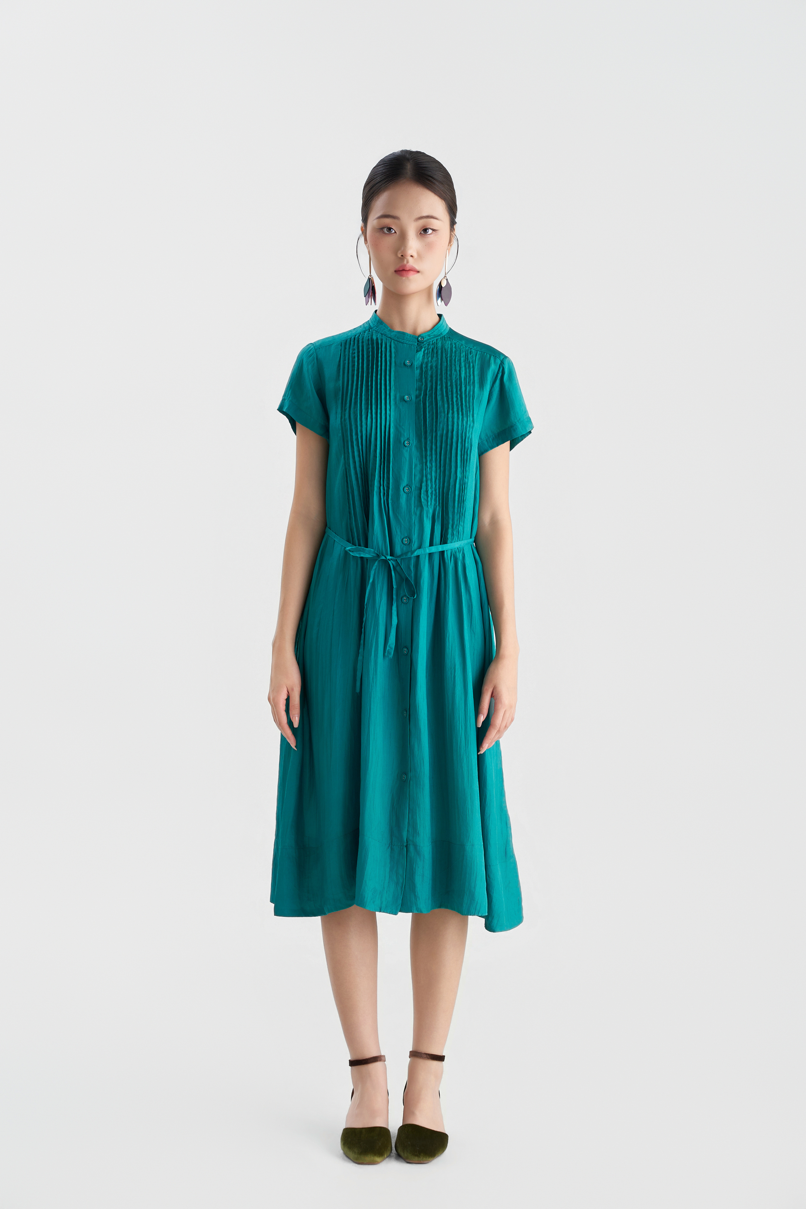Váy Chần Tay Kaia Cộc Tay/ Xanh cổ vịt