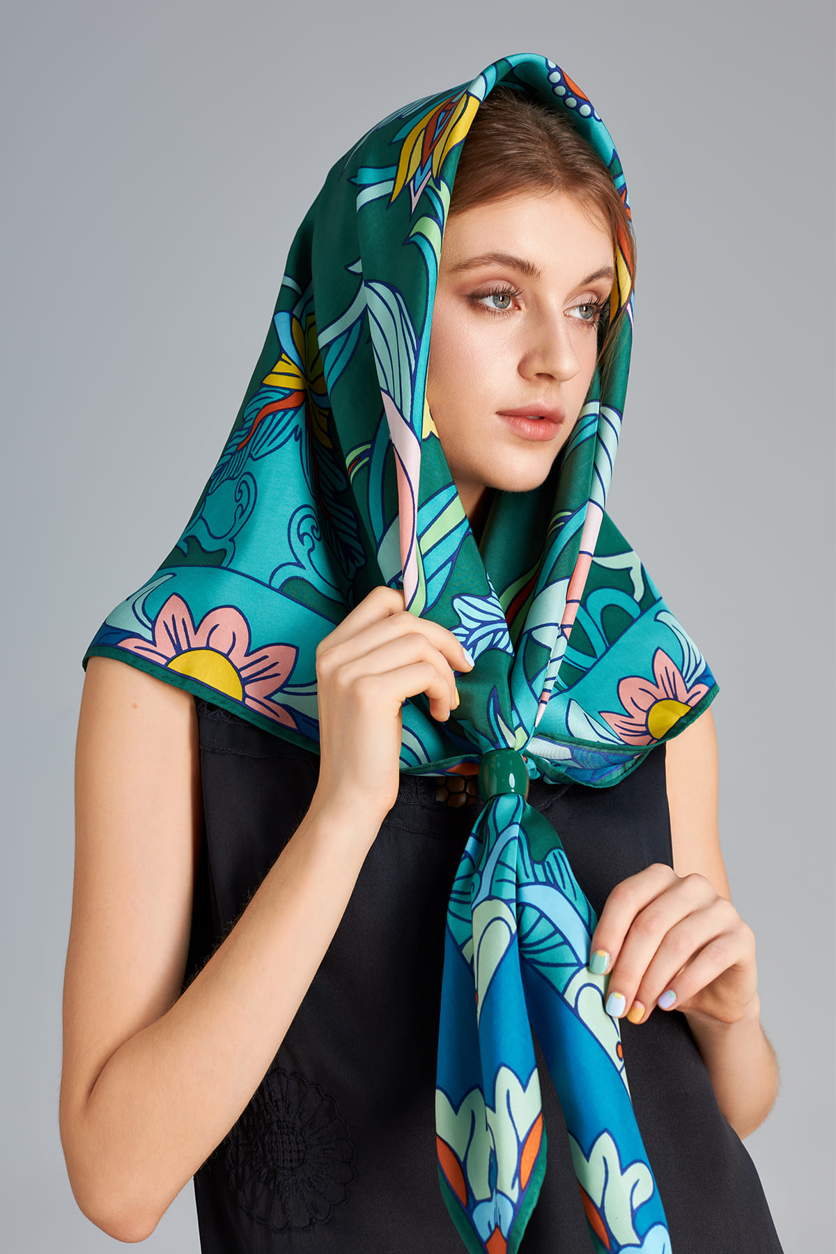Khăn lụa Phượng Điểu/ Xanh Lá/ Size 55x55