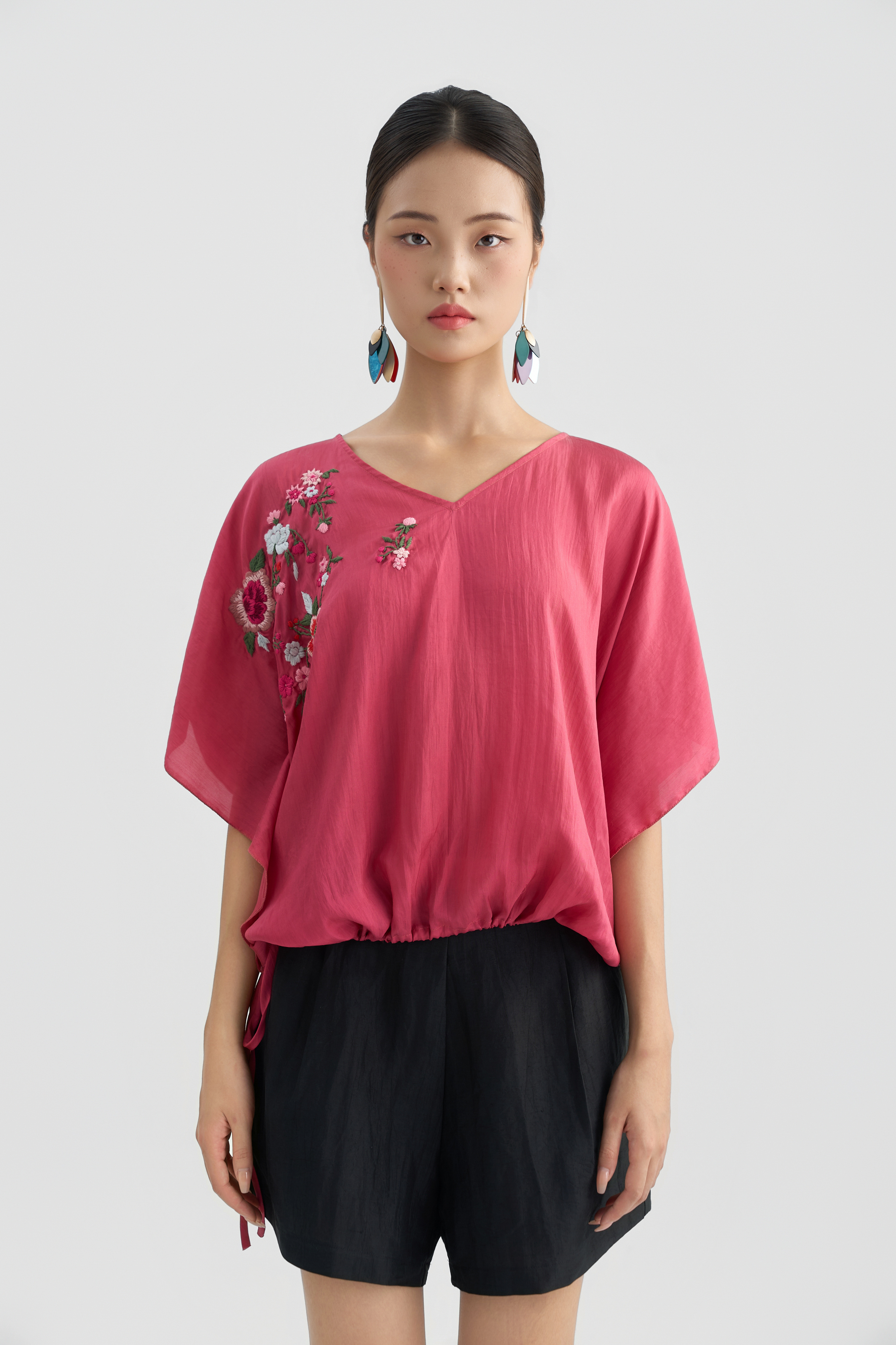 Áo Tunic Thêu Hoa/ Hồng gỗ