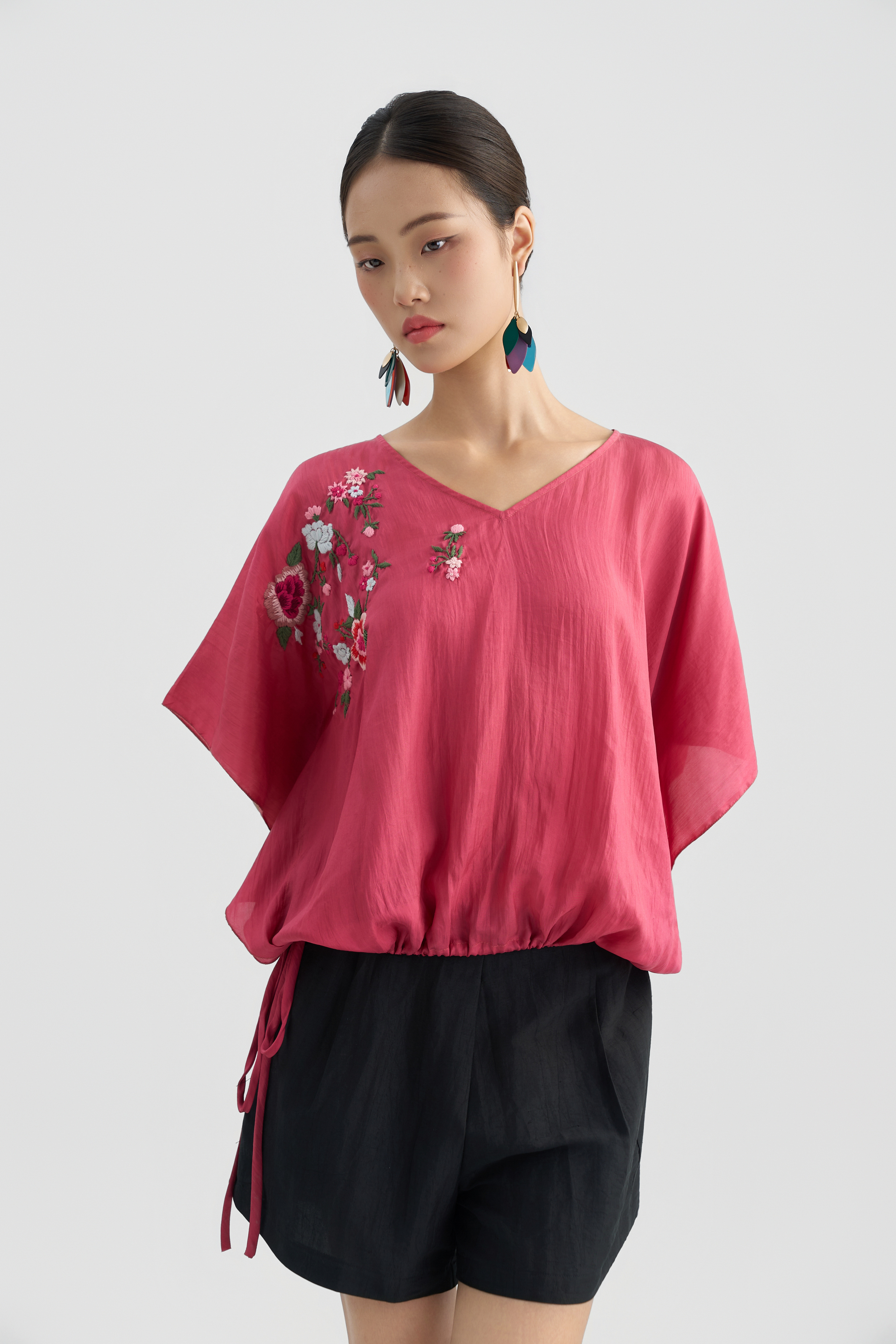 Áo Tunic Thêu Hoa/ Hồng gỗ