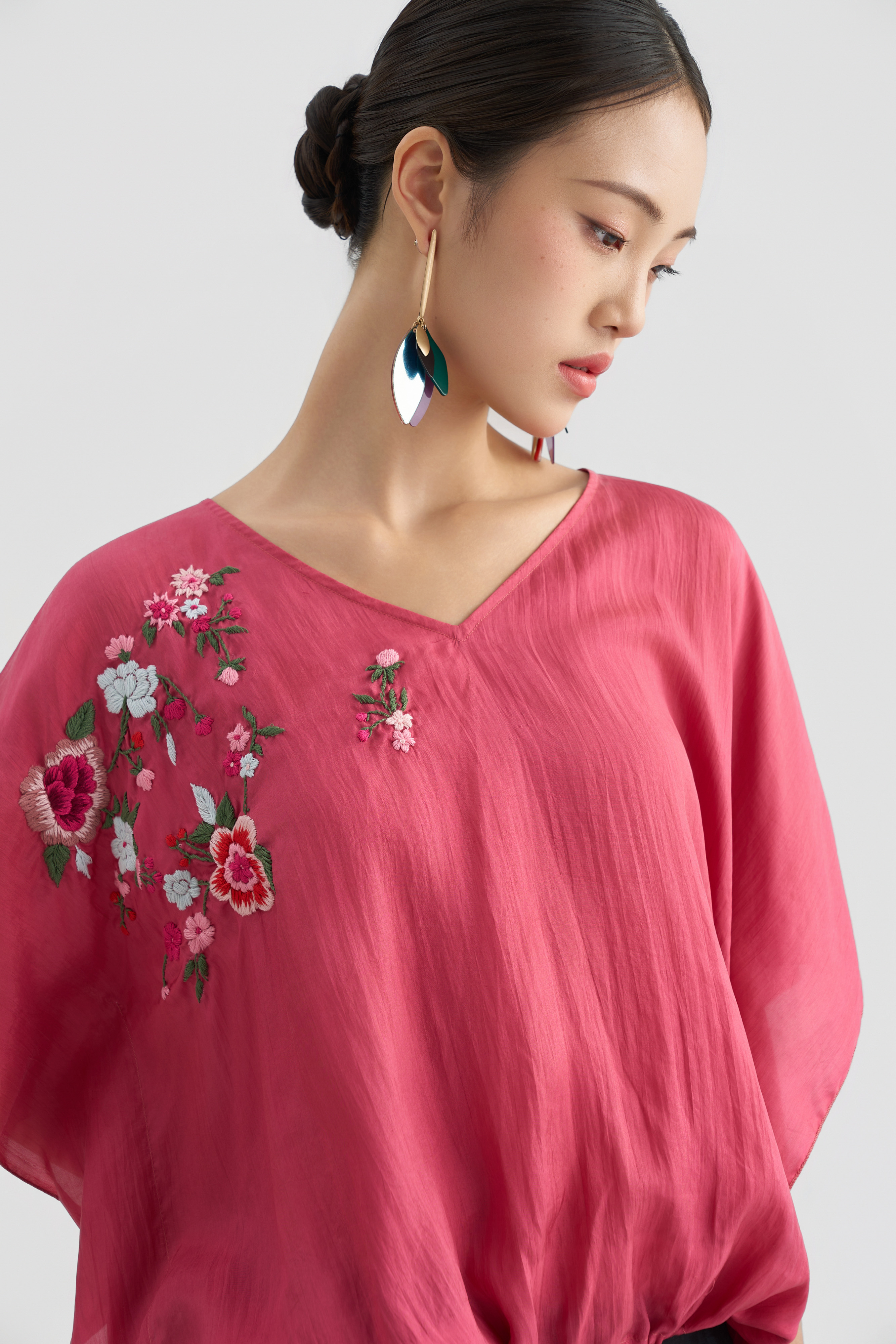 Áo Tunic Thêu Hoa/ Hồng gỗ