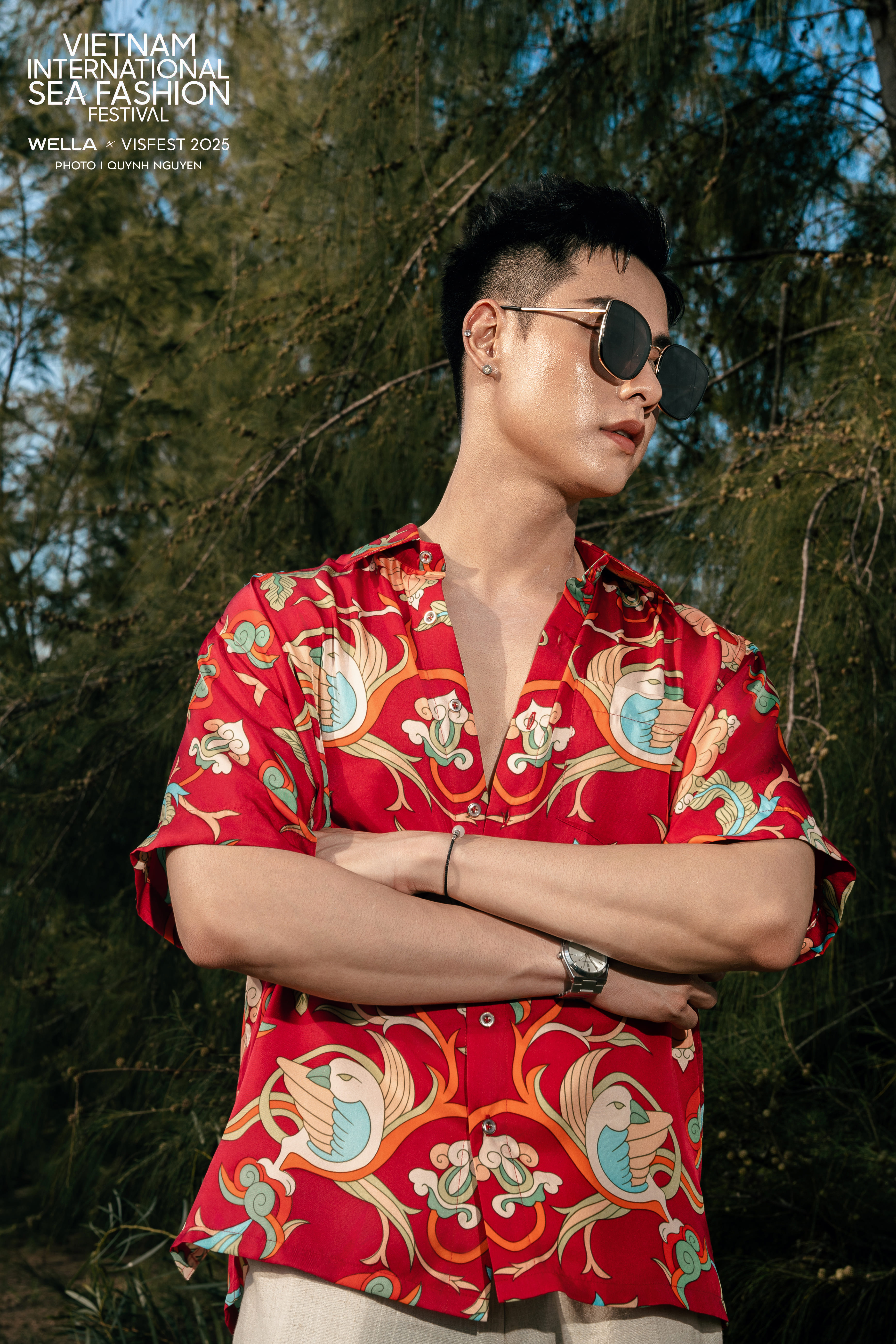 Áo sơ mi lụa nam/ Phượng Điểu/ Đỏ