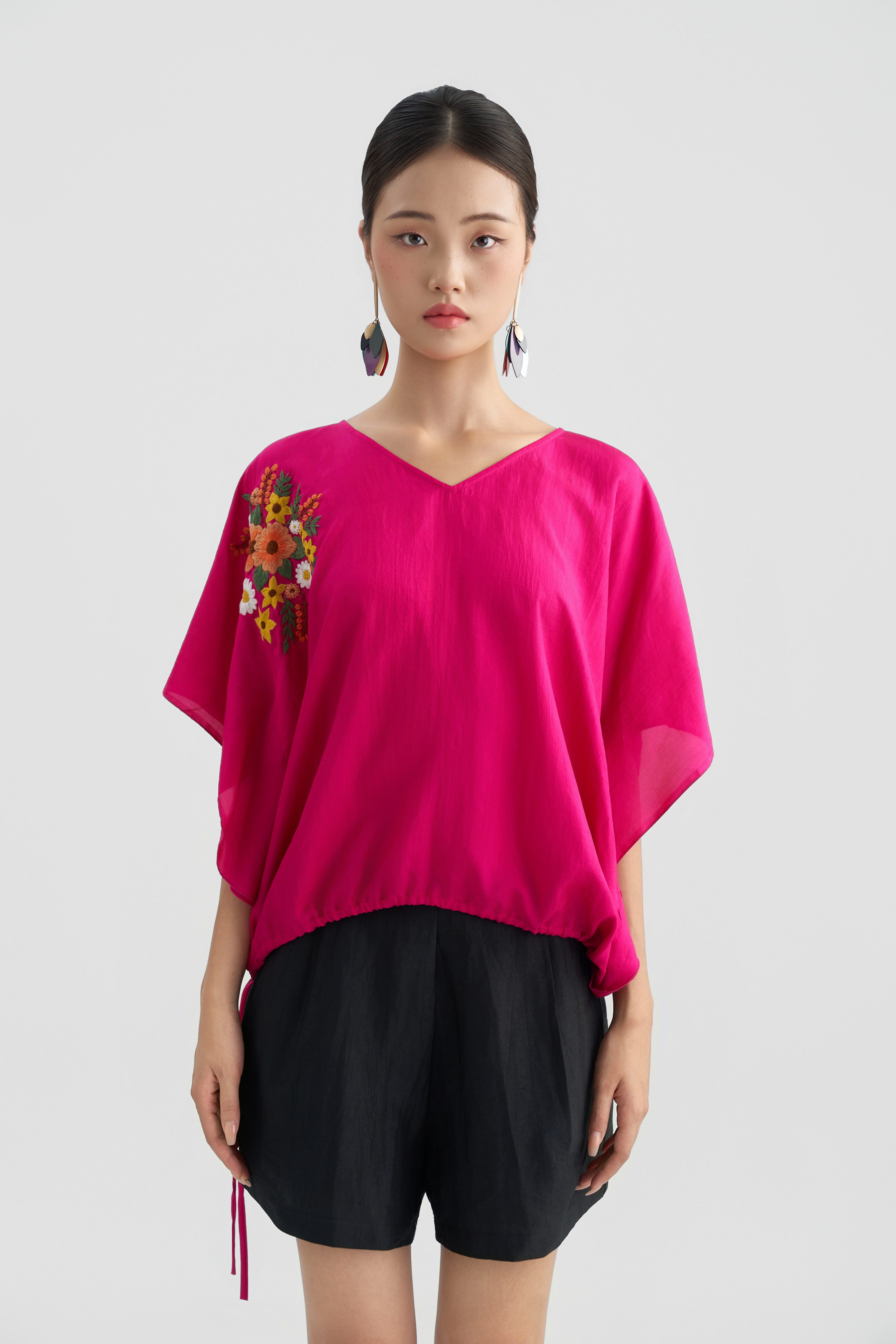 Áo Tunic Thêu Hoa/ Hồng sen