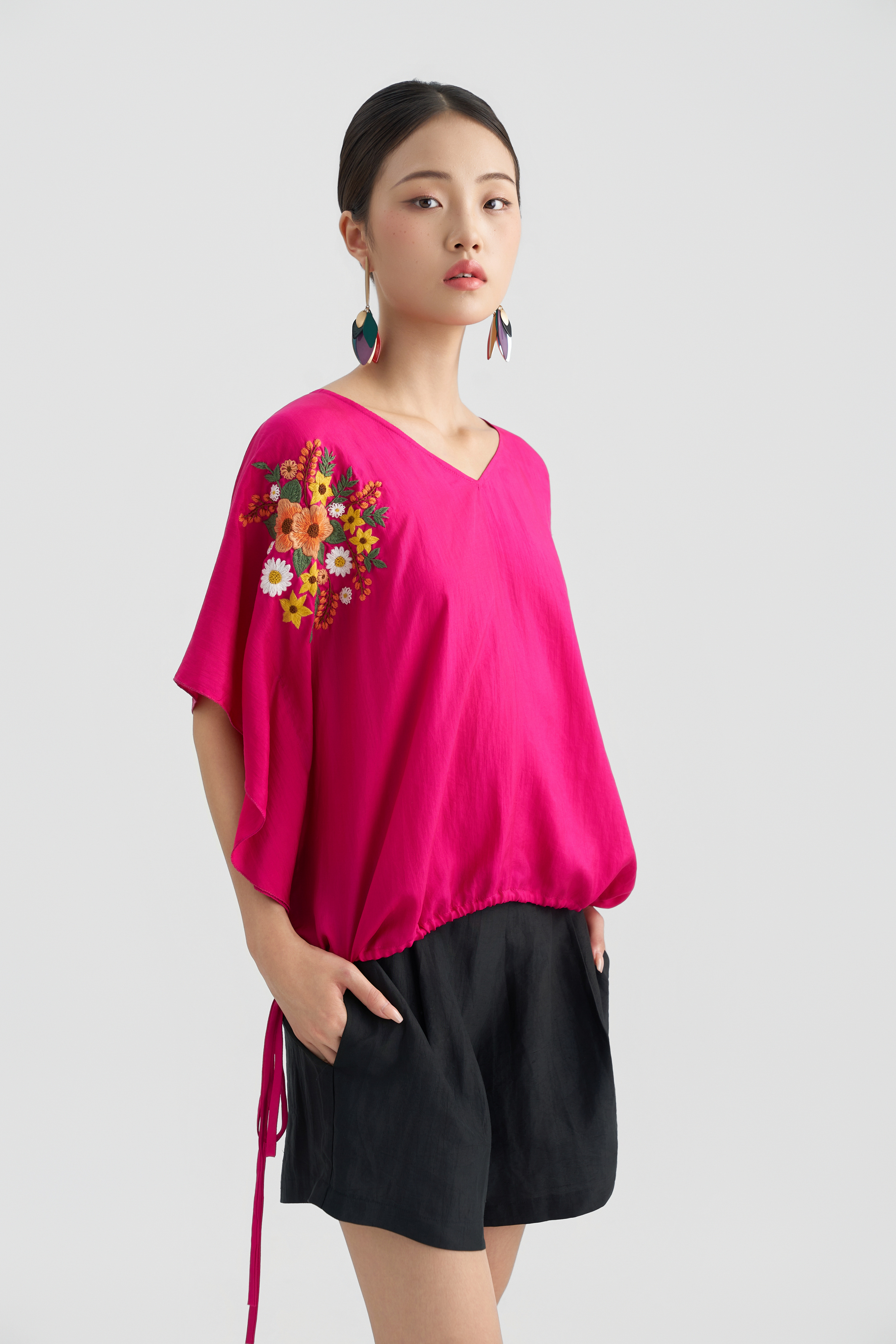 Áo Tunic Thêu Hoa/ Hồng sen
