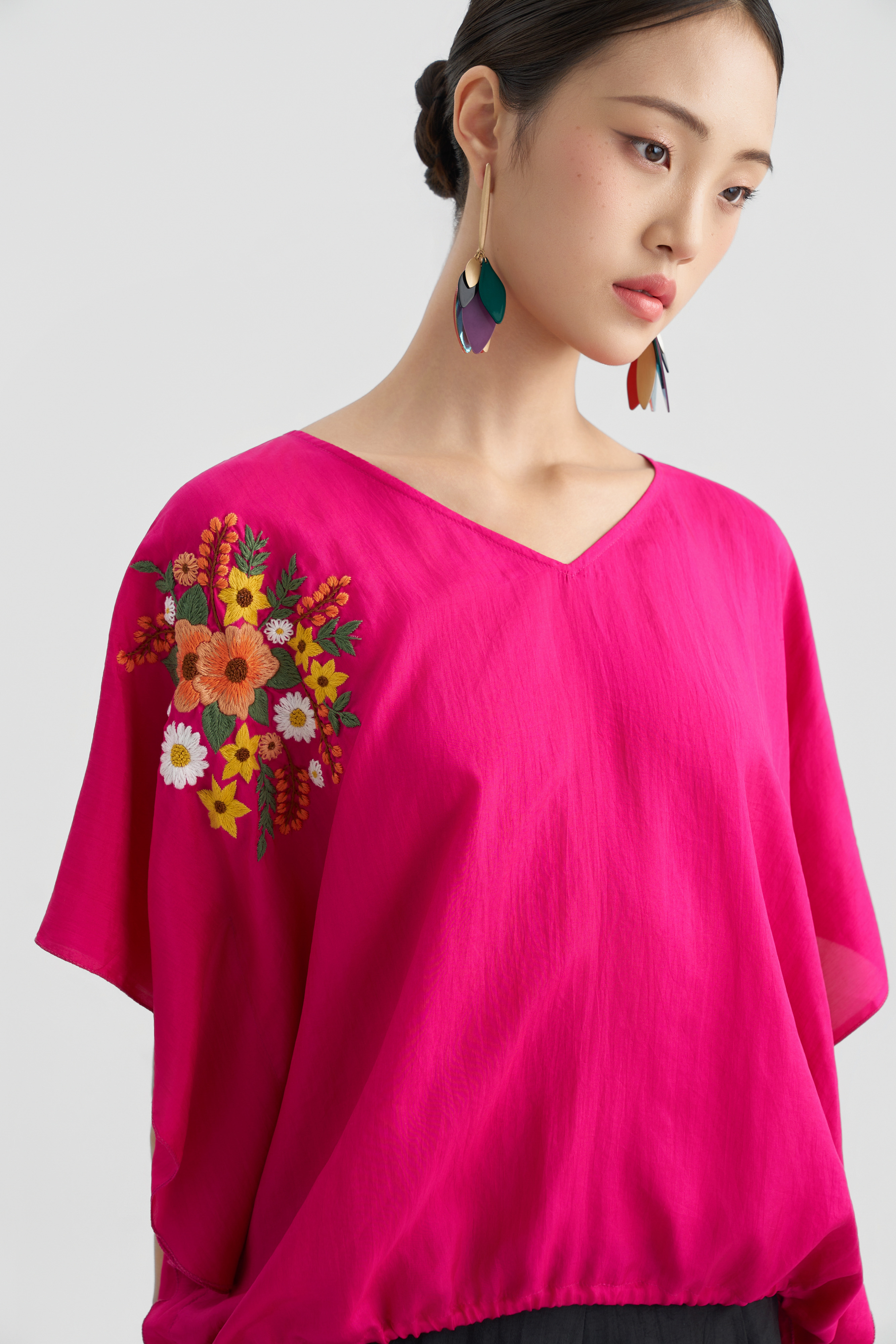 Áo Tunic Thêu Hoa/ Hồng sen