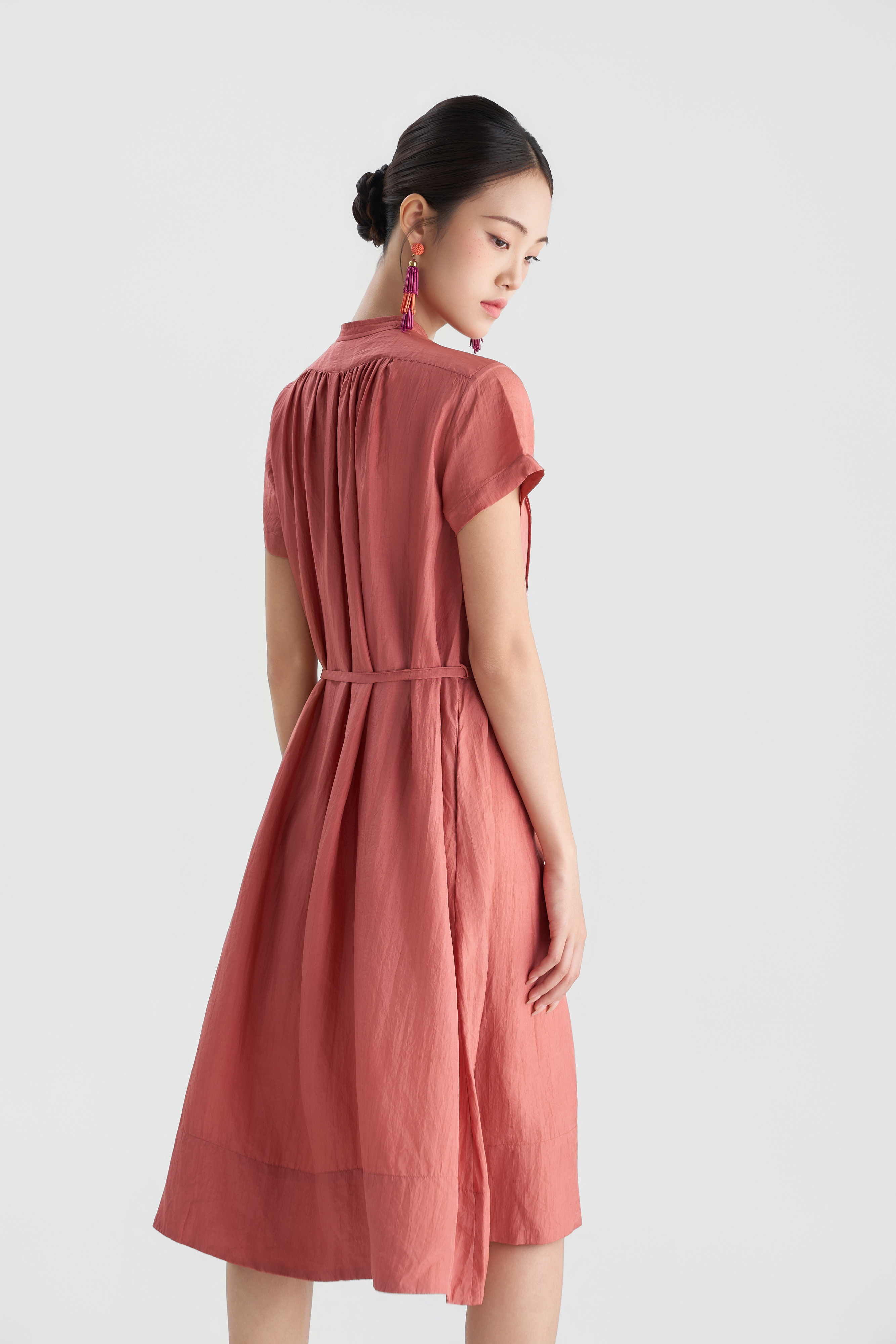 Váy Chần Tay Kaia Cộc Tay/ Hồng đỗ
