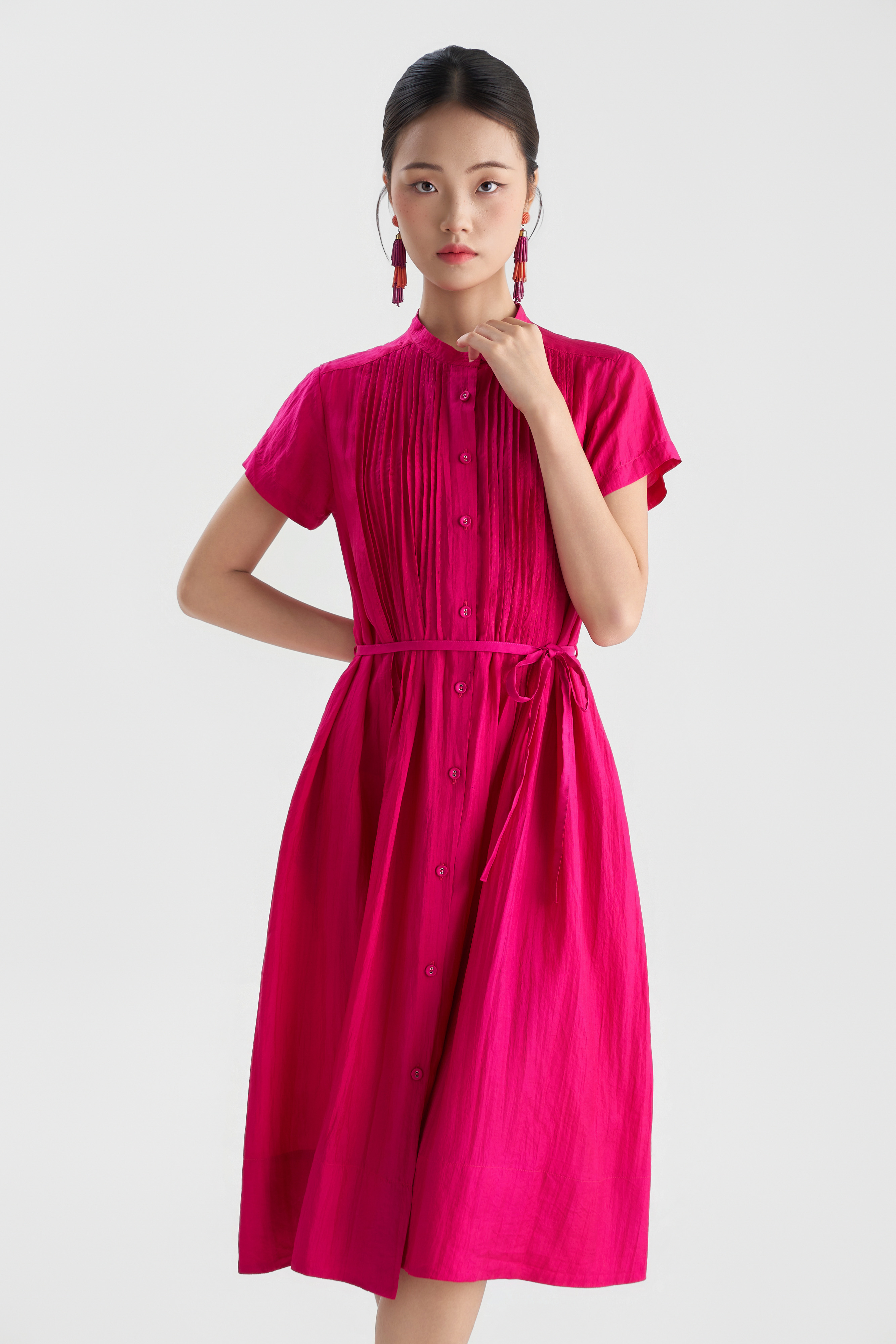 Váy Chần Tay Kaia Cộc Tay/ Hồng sen