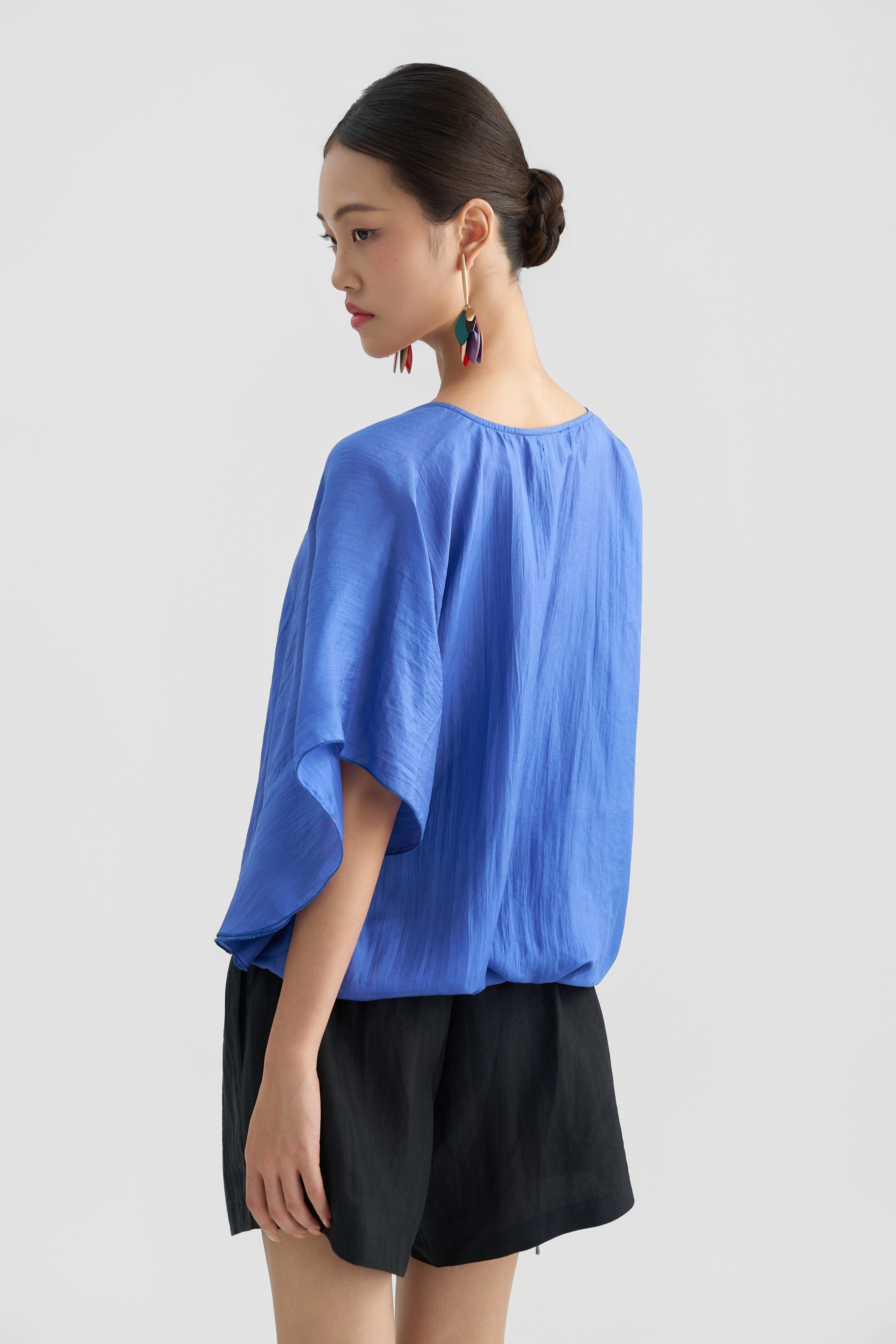 Áo Tunic Thêu Hoa/ Xanh tím