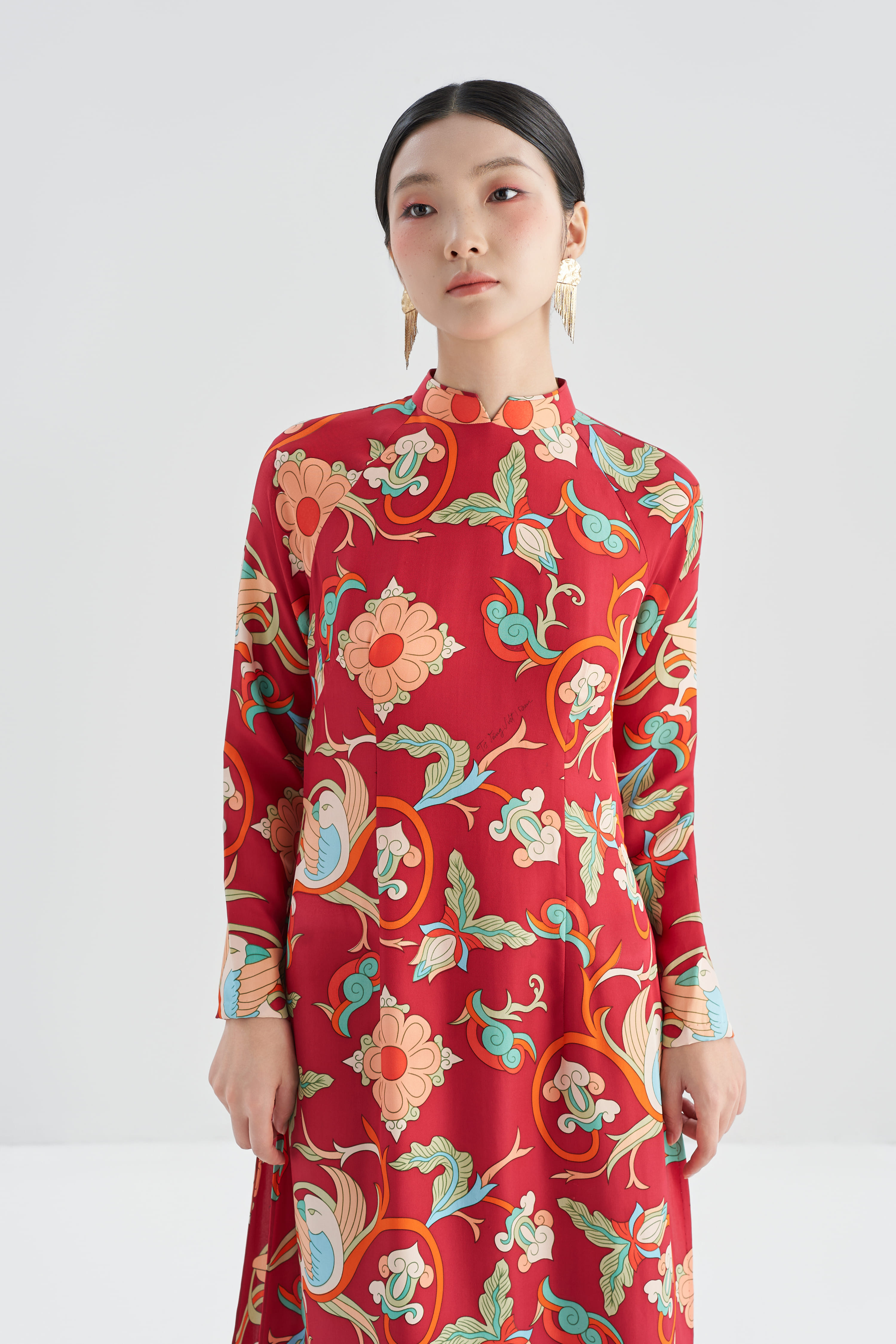Áo dài lụa Phượng Điểu/ Đỏ