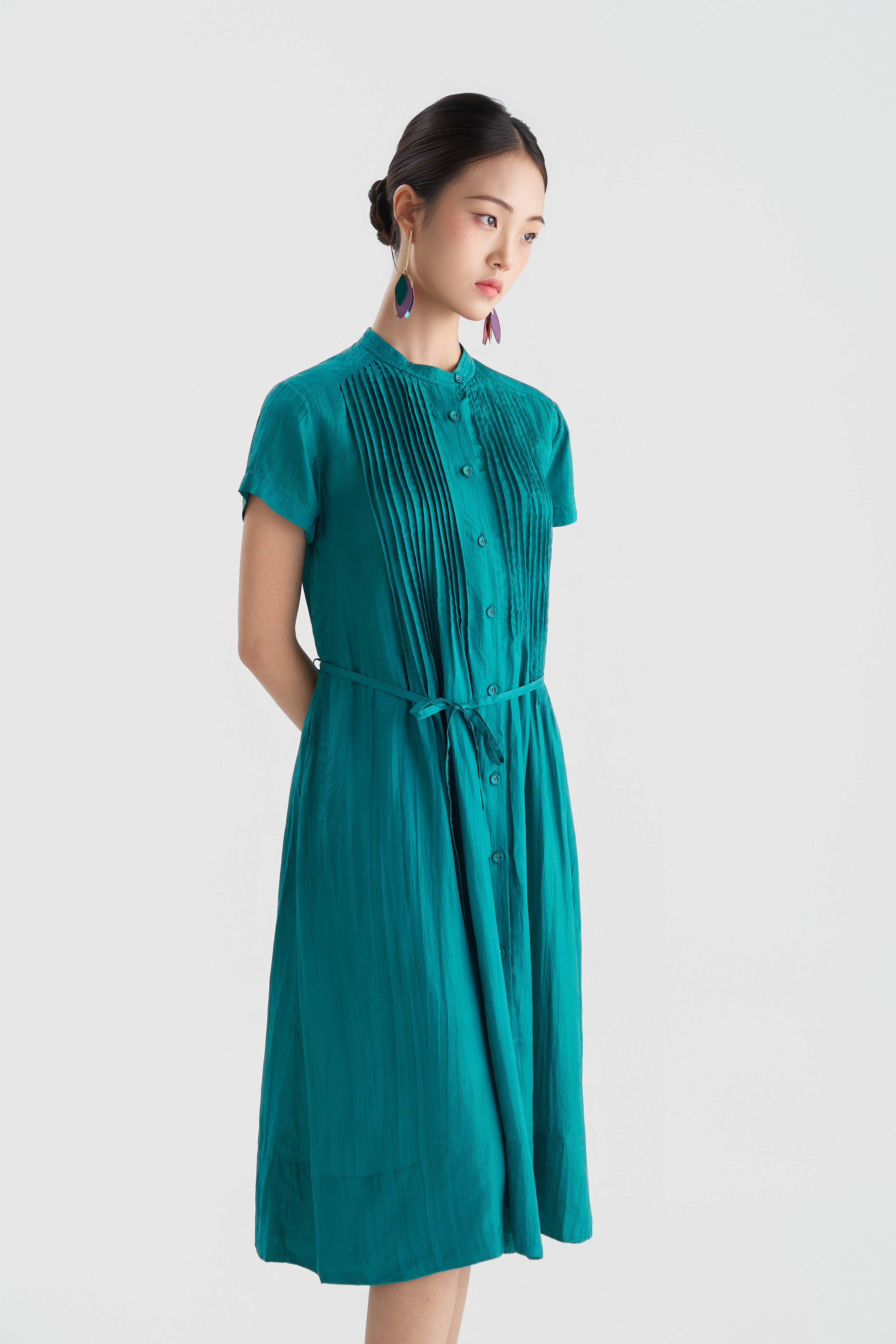 Váy Chần Tay Kaia Cộc Tay/ Xanh cổ vịt