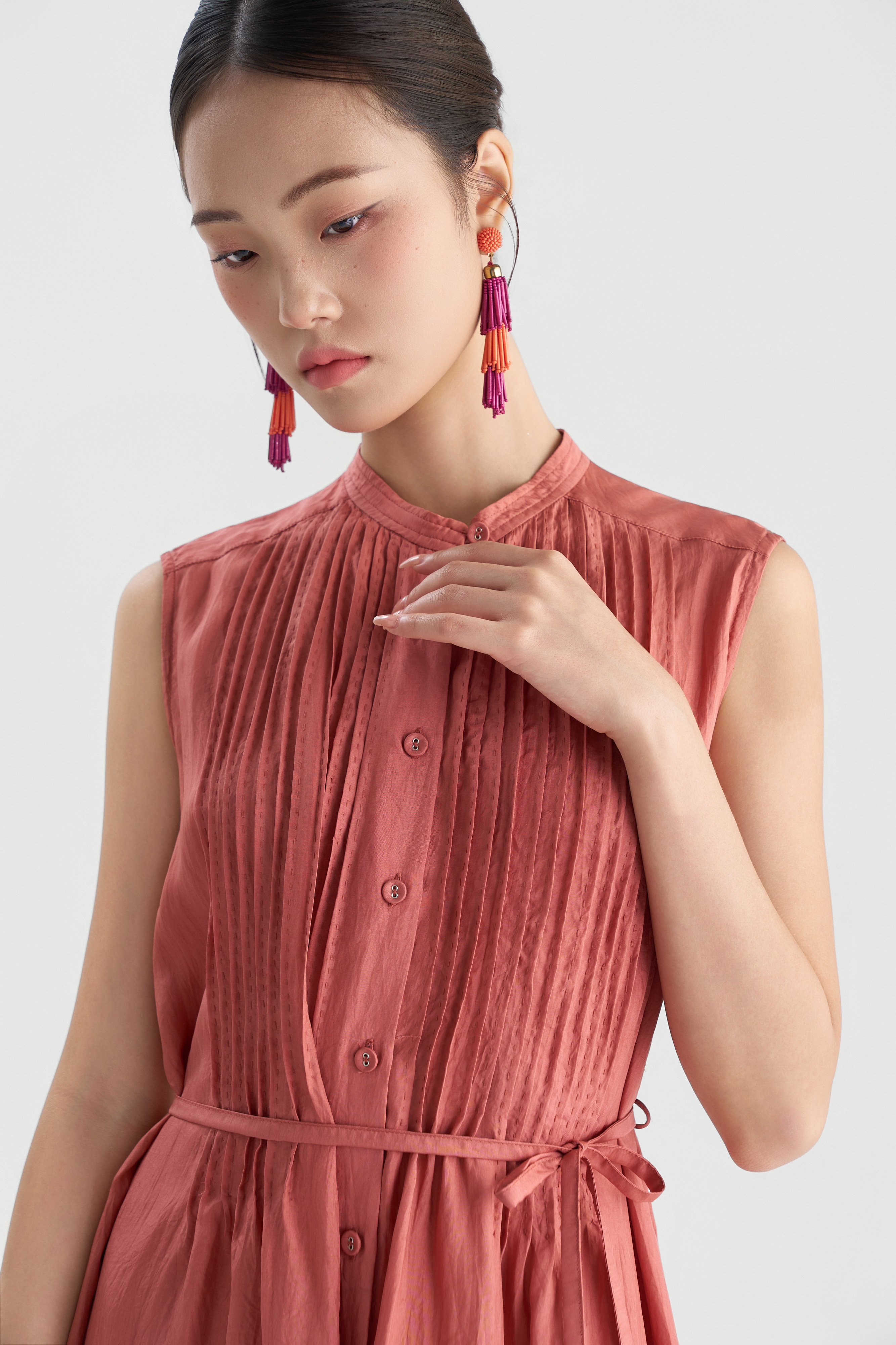Váy Chần Tay Kaia Sát Nách/ Hồng đỗ