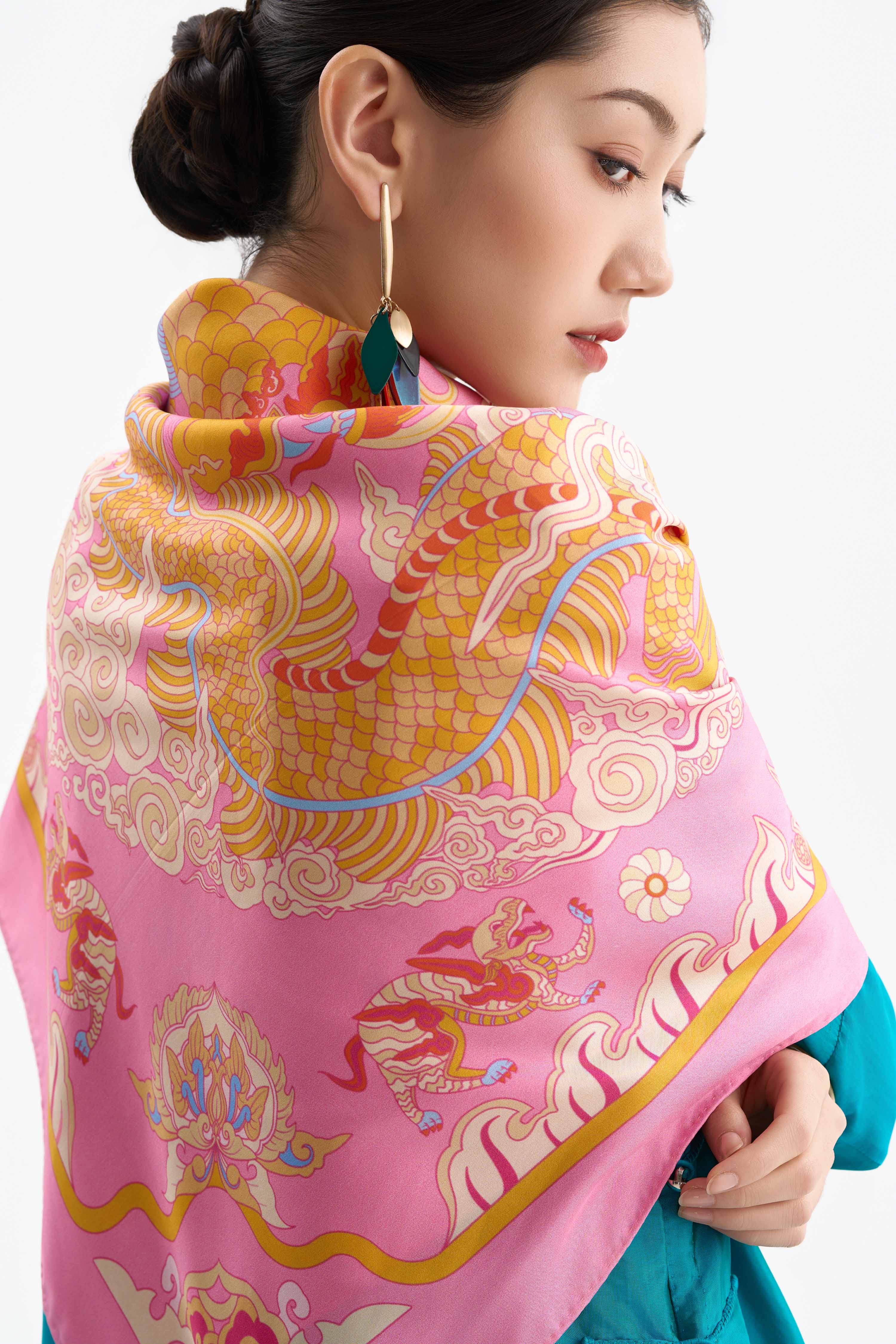Khăn lụa Long Sàng An Miên/ Hồng Phấn/ Size 90x90