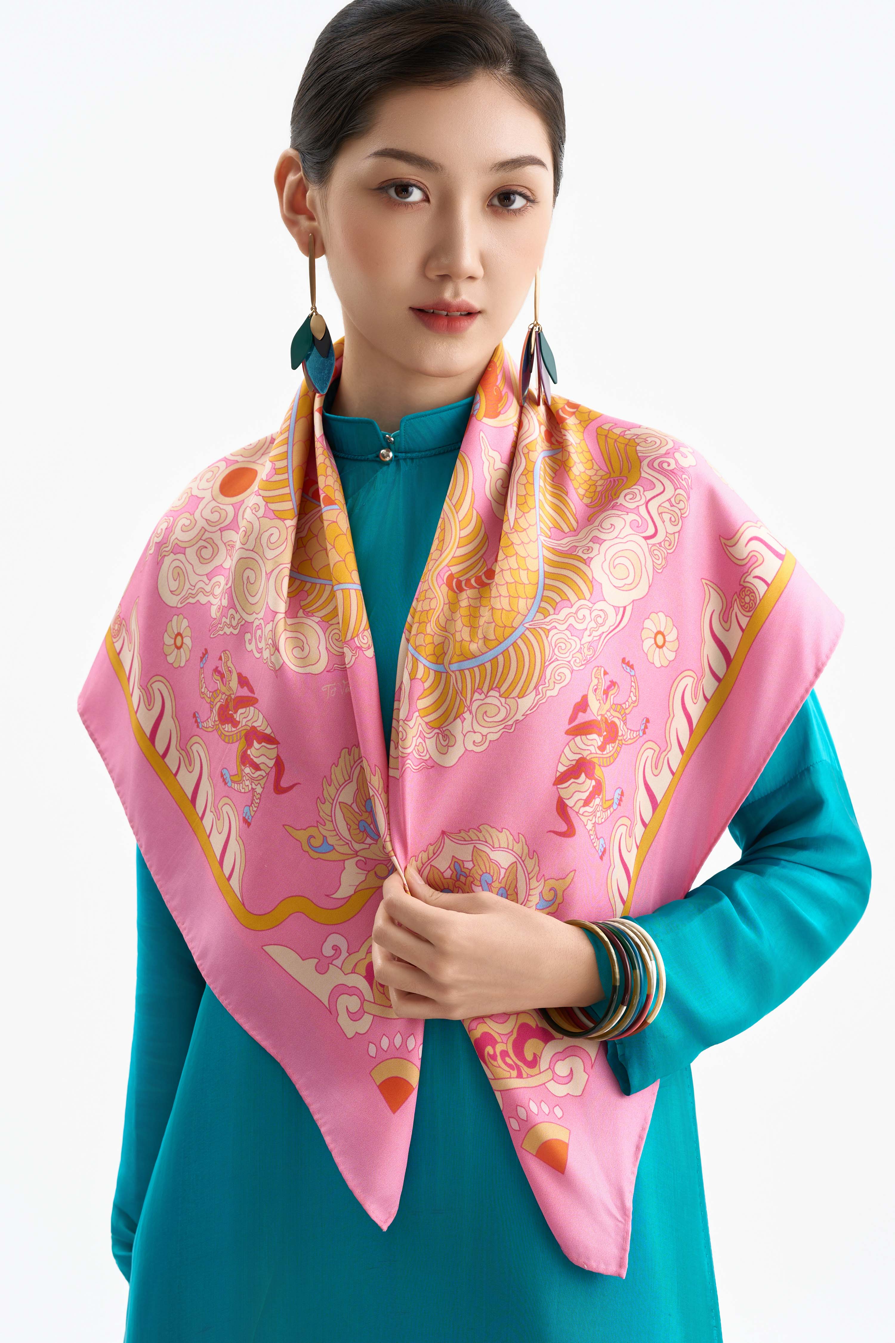 Khăn lụa Long Sàng An Miên/ Hồng Phấn/ Size 90x90
