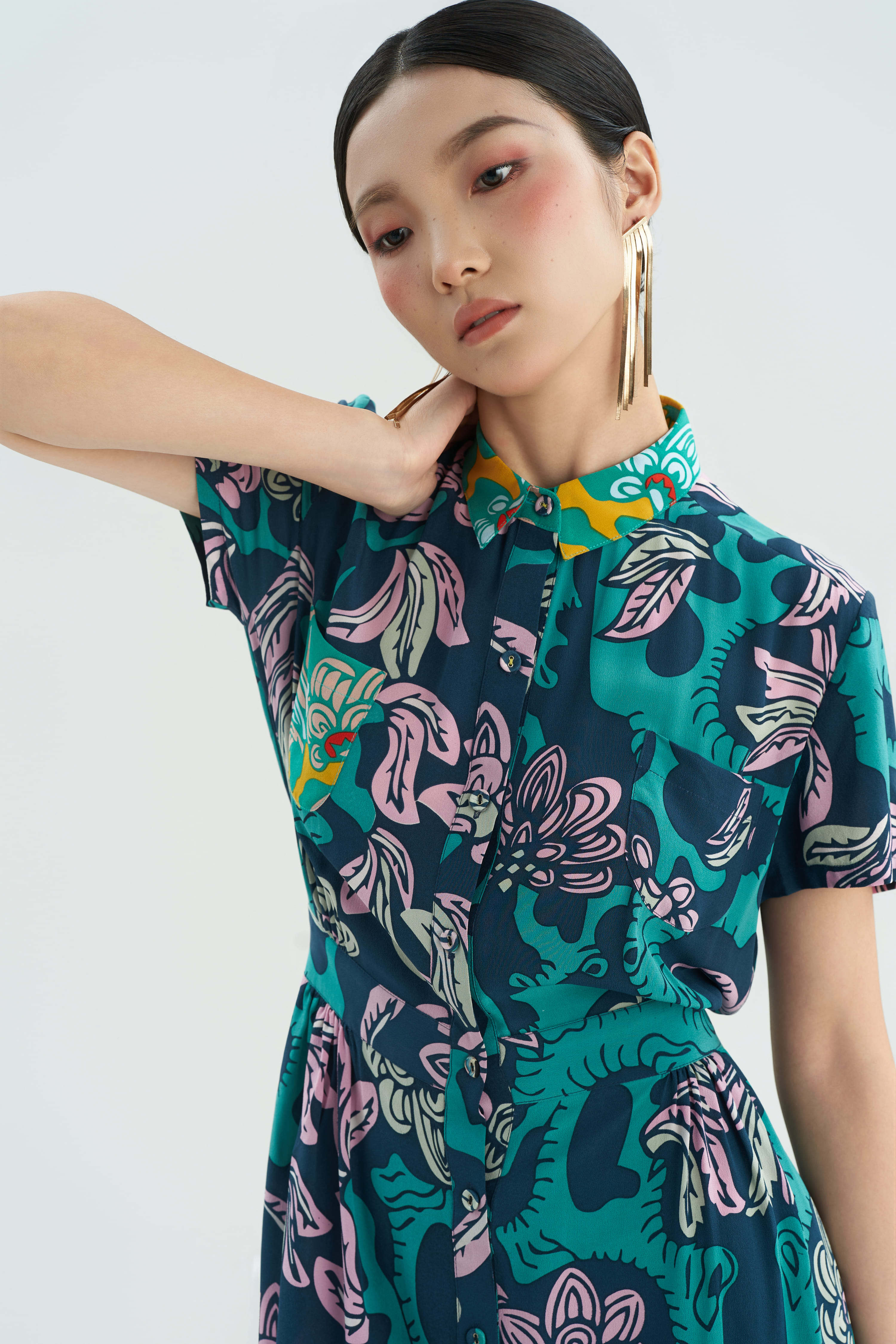 Váy lụa Lucie cổ đức/ Vườn Thanh Xuân/ Xanh Hồng