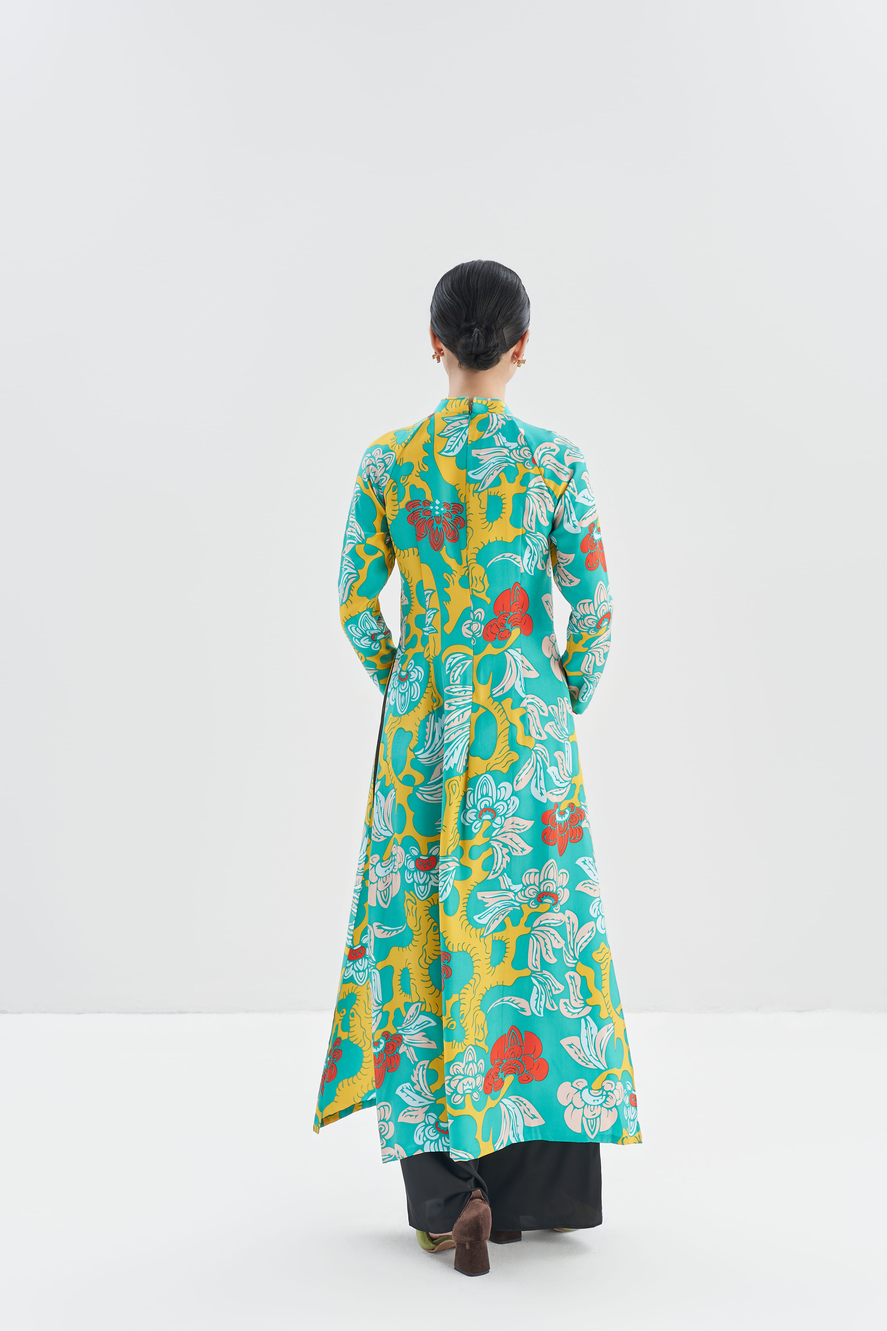 Áo dài lụa Vườn Thanh Xuân/ Xanh Vàng