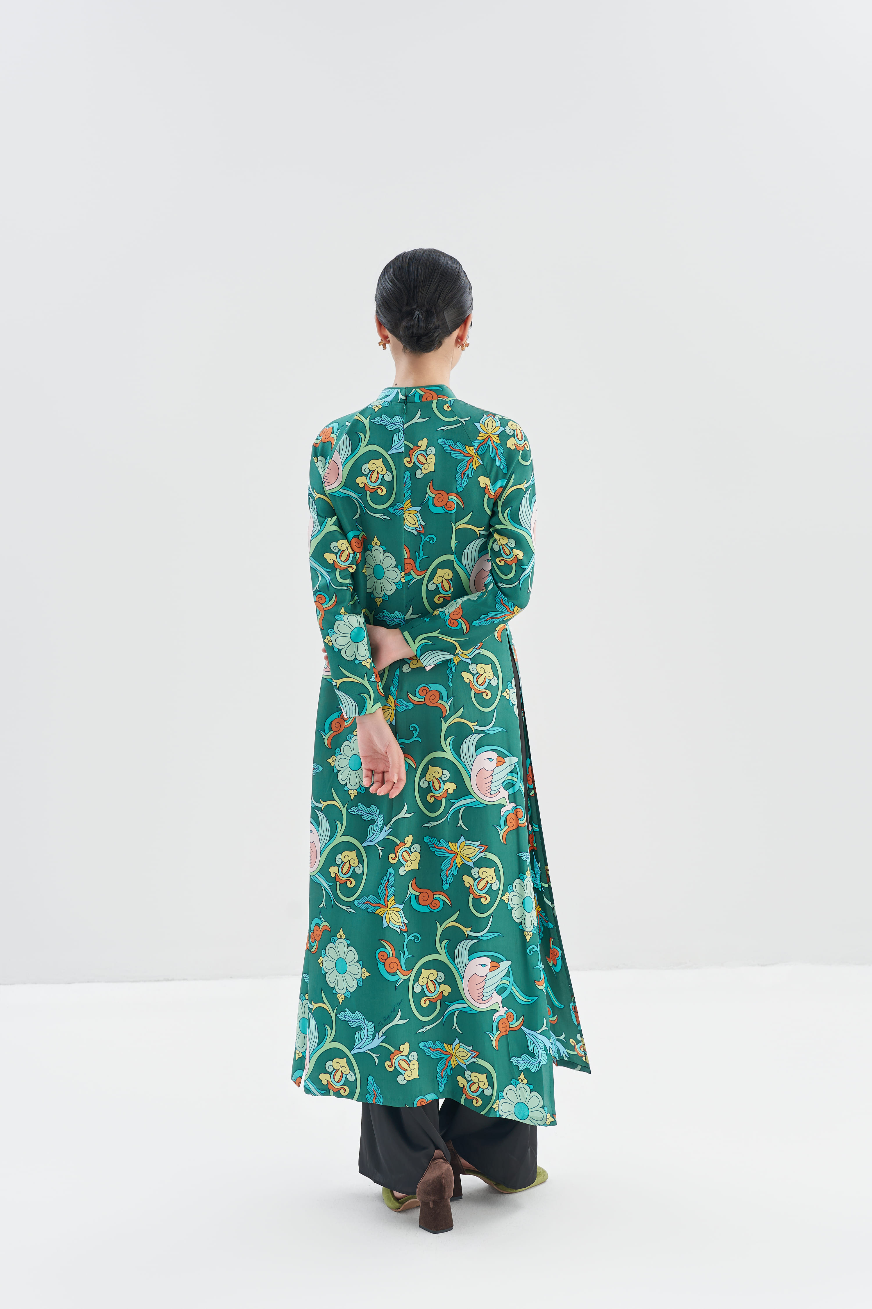 Áo dài lụa Phượng Điểu/ Xanh Lá