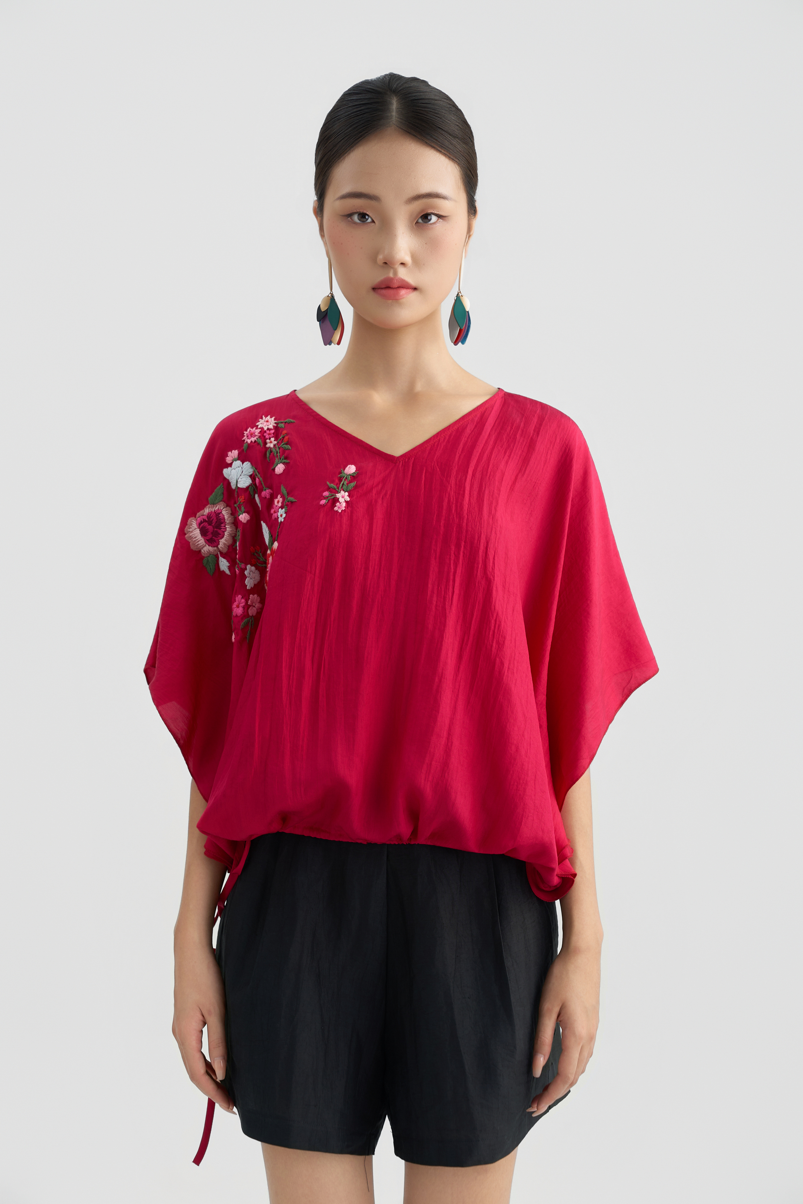 Áo Tunic Thêu Hoa/ Hồng đậm