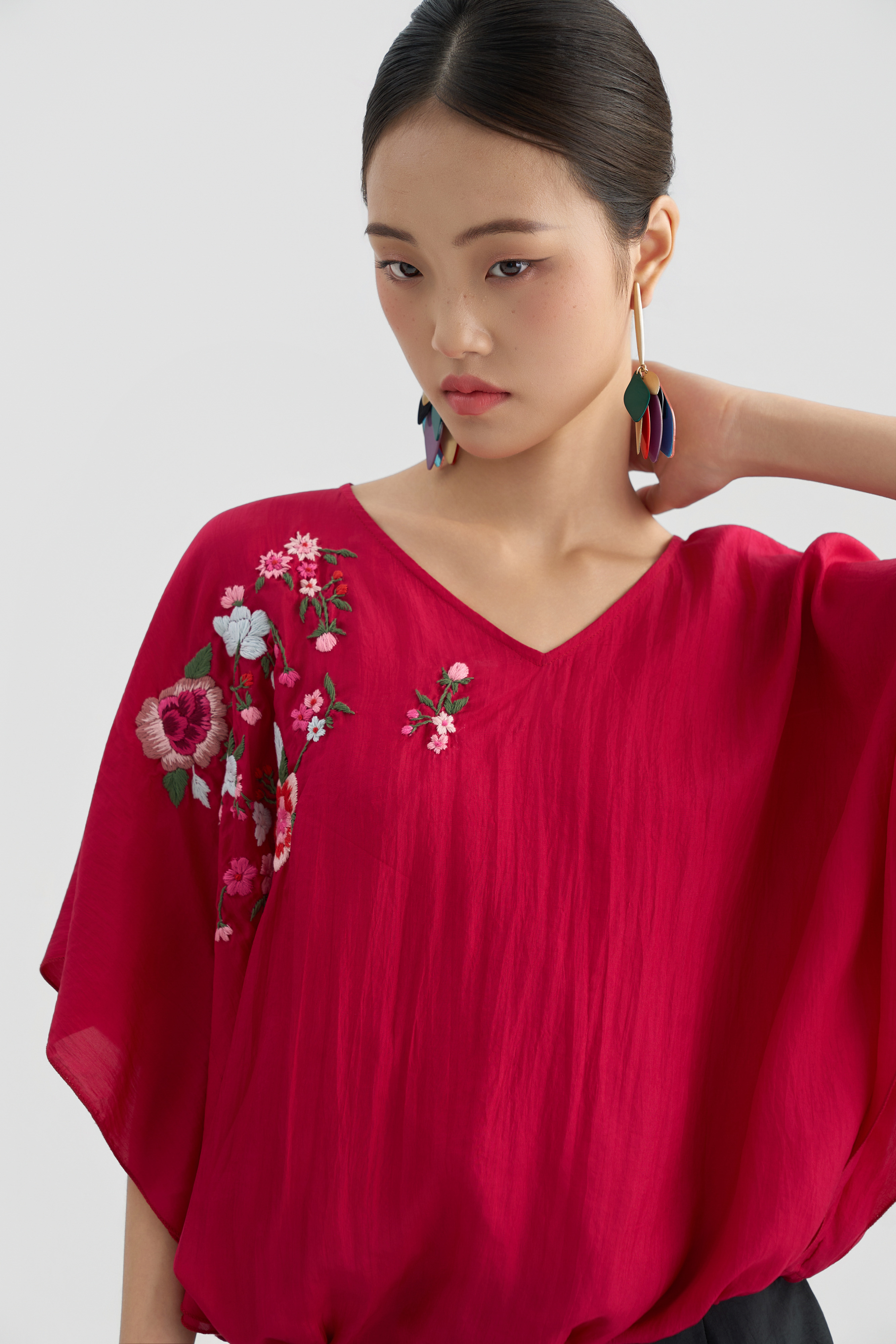 Áo Tunic Thêu Hoa/ Hồng đậm