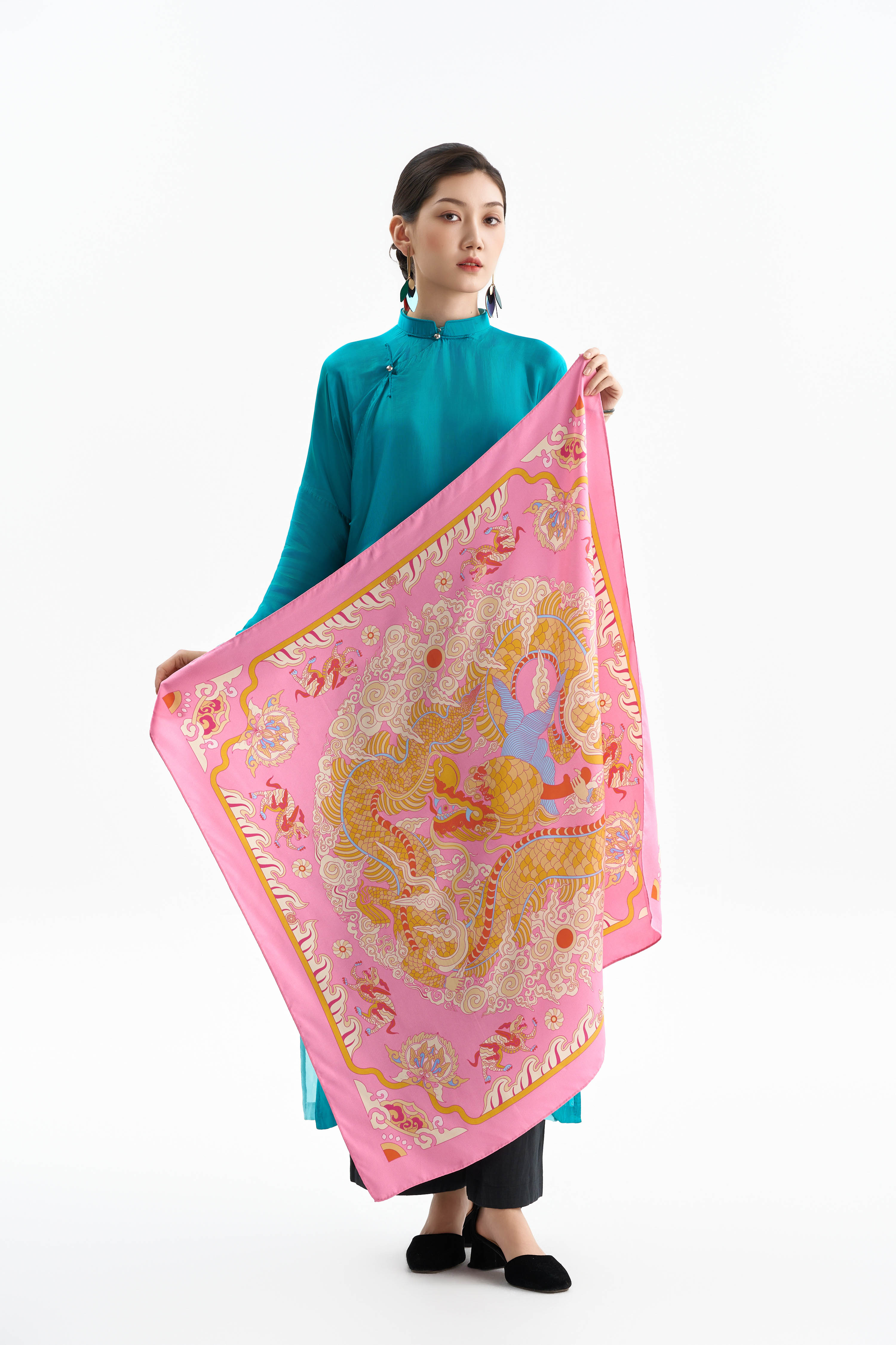 Khăn lụa Long Sàng An Miên/ Hồng Phấn/ Size 70x70