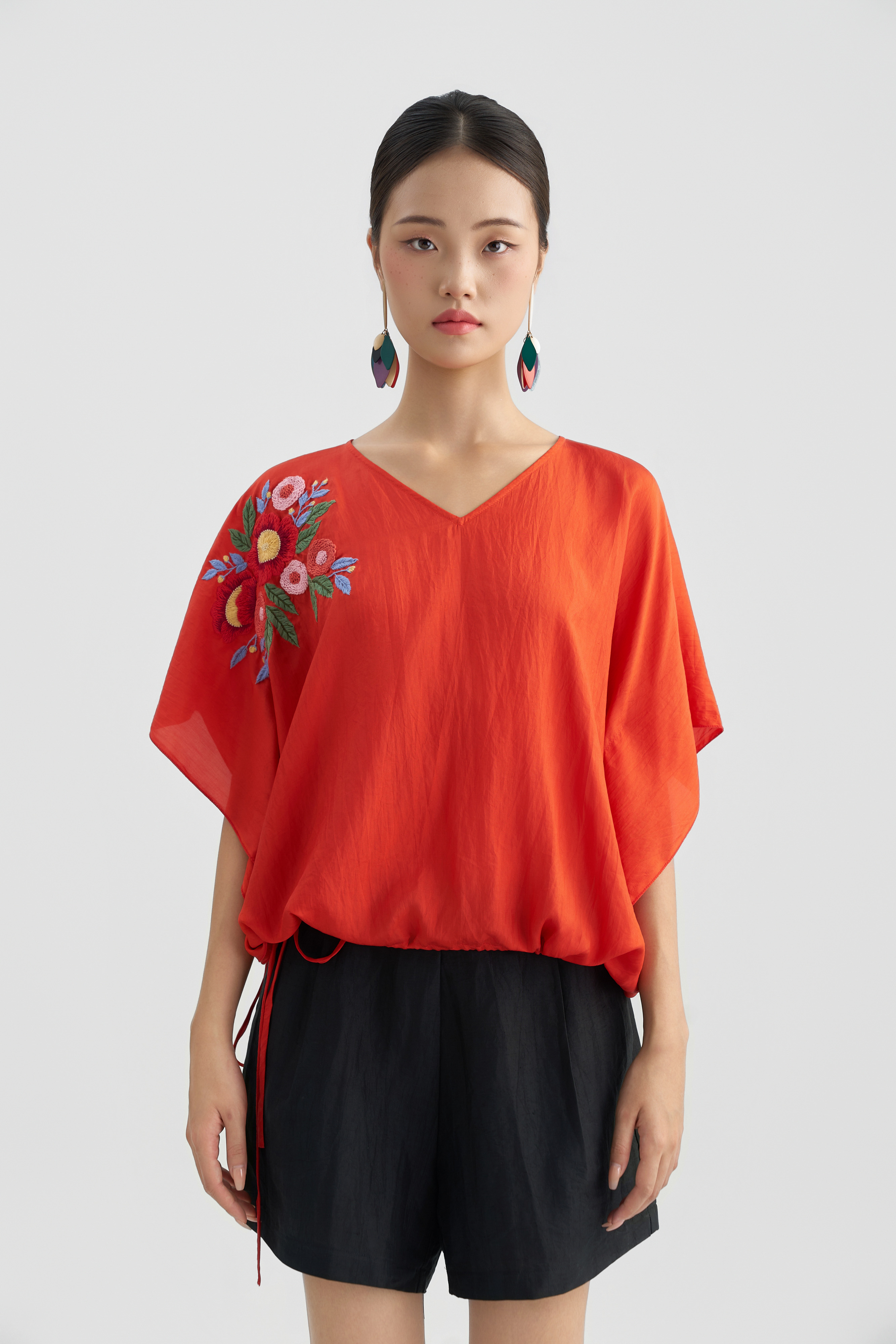 Áo Tunic Thêu Hoa/ Cam