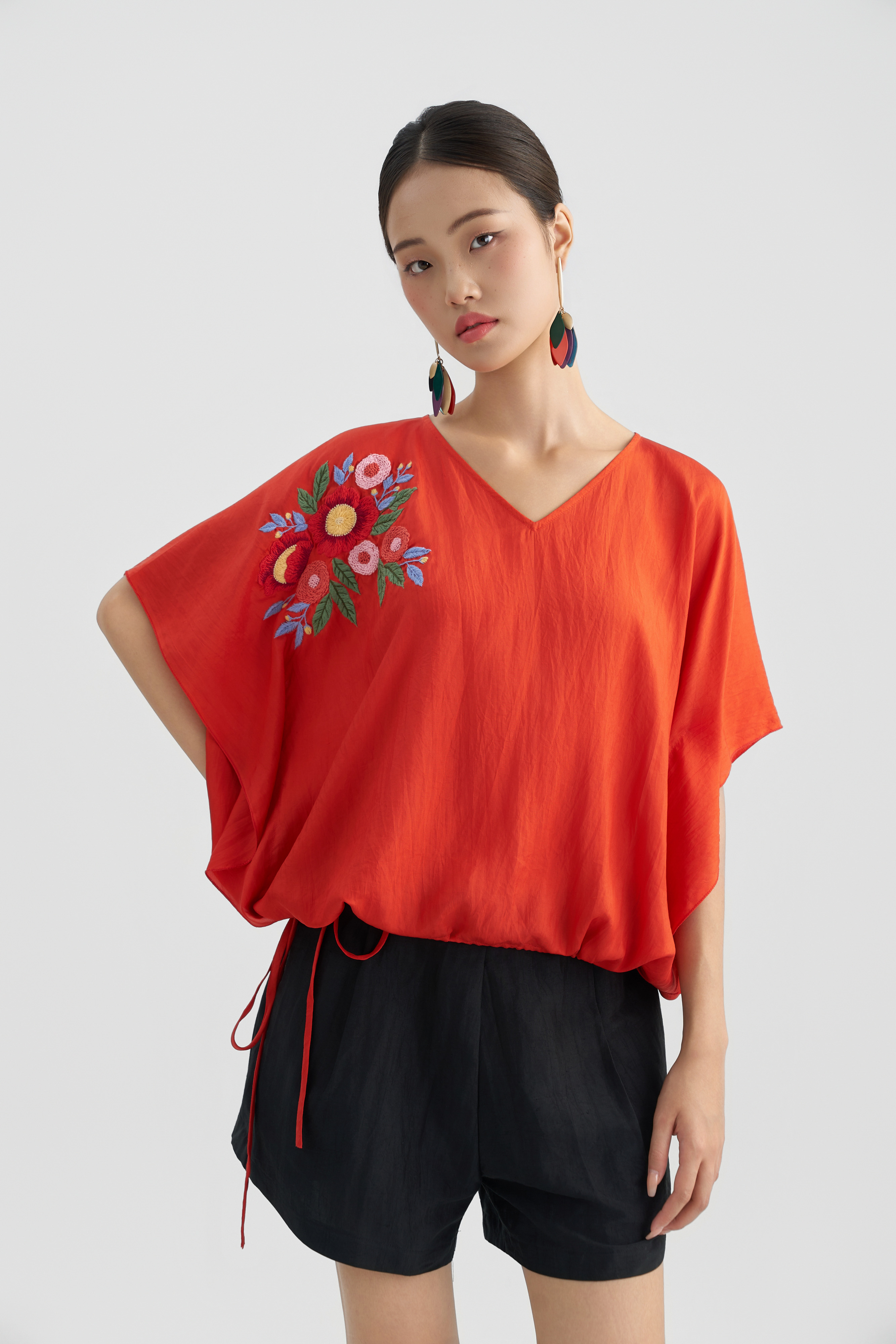 Áo Tunic Thêu Hoa/ Cam