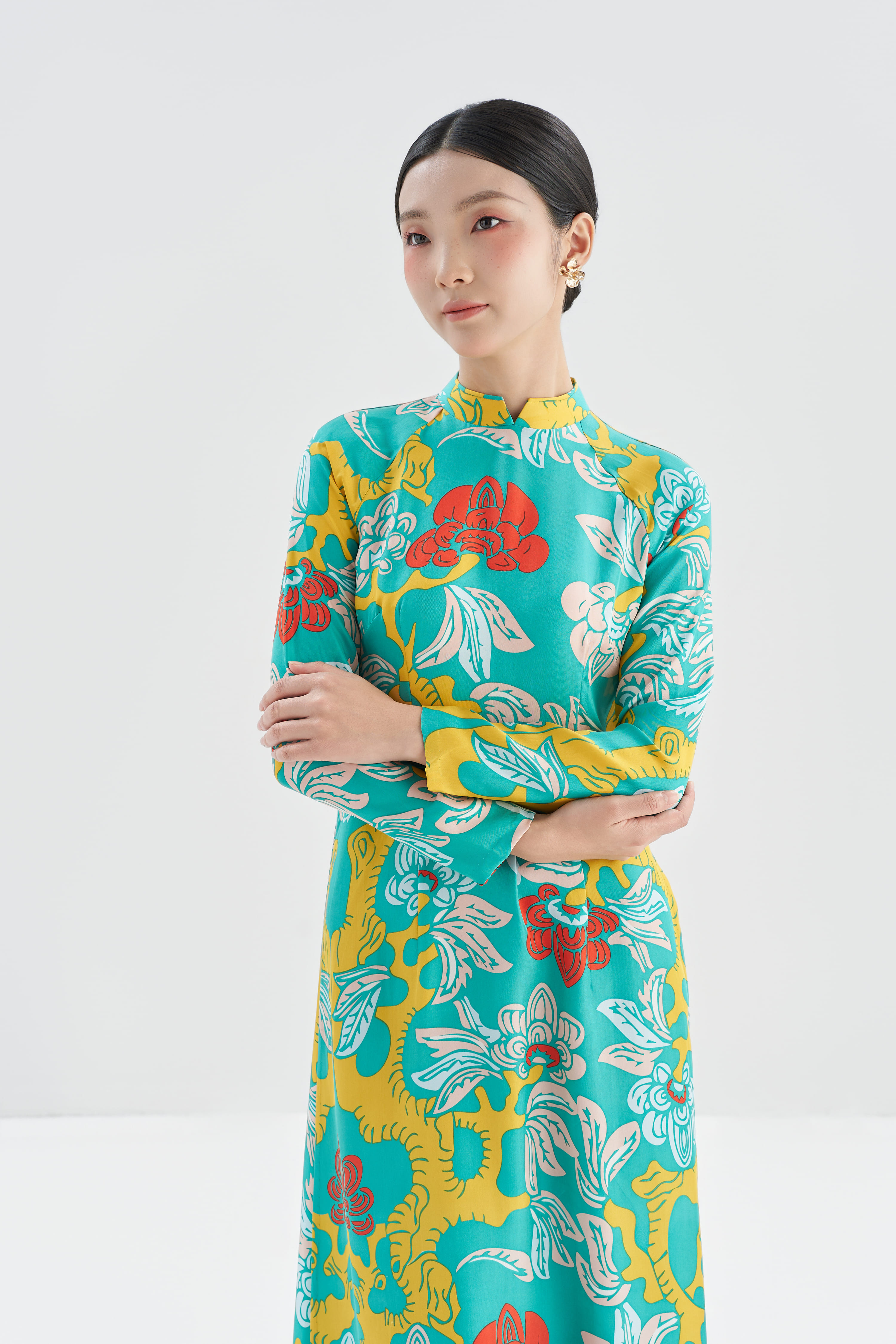 Áo dài lụa Vườn Thanh Xuân/ Xanh Vàng